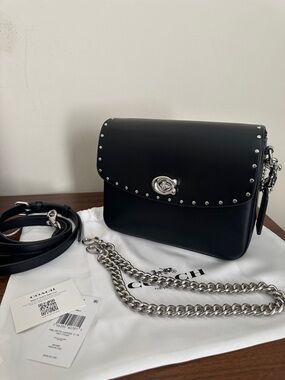 Coach Cassie, 19 Black Leather Studded Turnlock Crossbody Bag 🔥